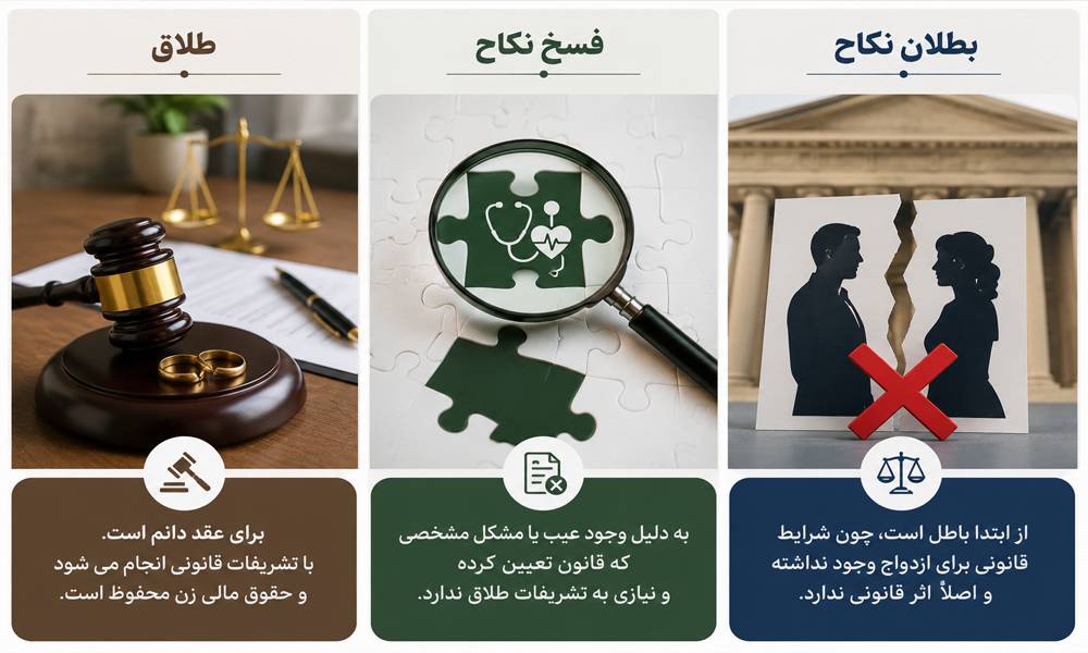 تفاوت طلاق با فسخ و بطلان عقد